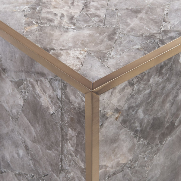 Bernhardt Bernhardt Tildon Side Table — Smoky Quartz Panels In Aged Brass Frame, Square Plinth Accent 22" H 347127