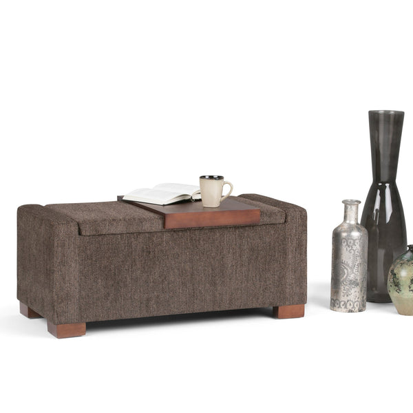 English Elm Bretton Lift-Top Storage Ottoman in Deep Umber Brown Chenille Fabric with Tray and Large Interior Storage B136P159221