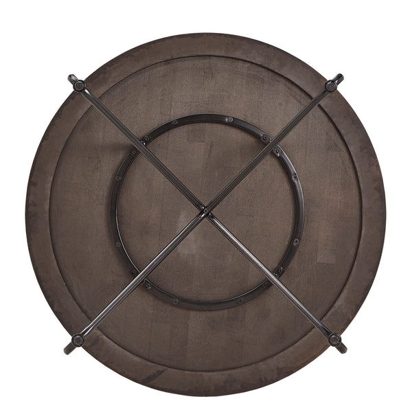 Homelegance By Top-Line Maverick Distressed Walnut Finish Round Dining Table Brown Veneer