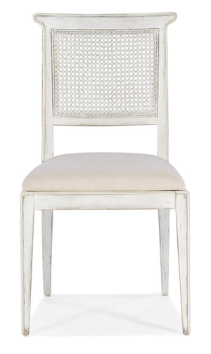 Hooker Furniture Charleston Colonial-Style Upholstered Side Chair With Woven Cane Back, Distressed Magnolia Finish And Comfort Seat White 6750-75410-05