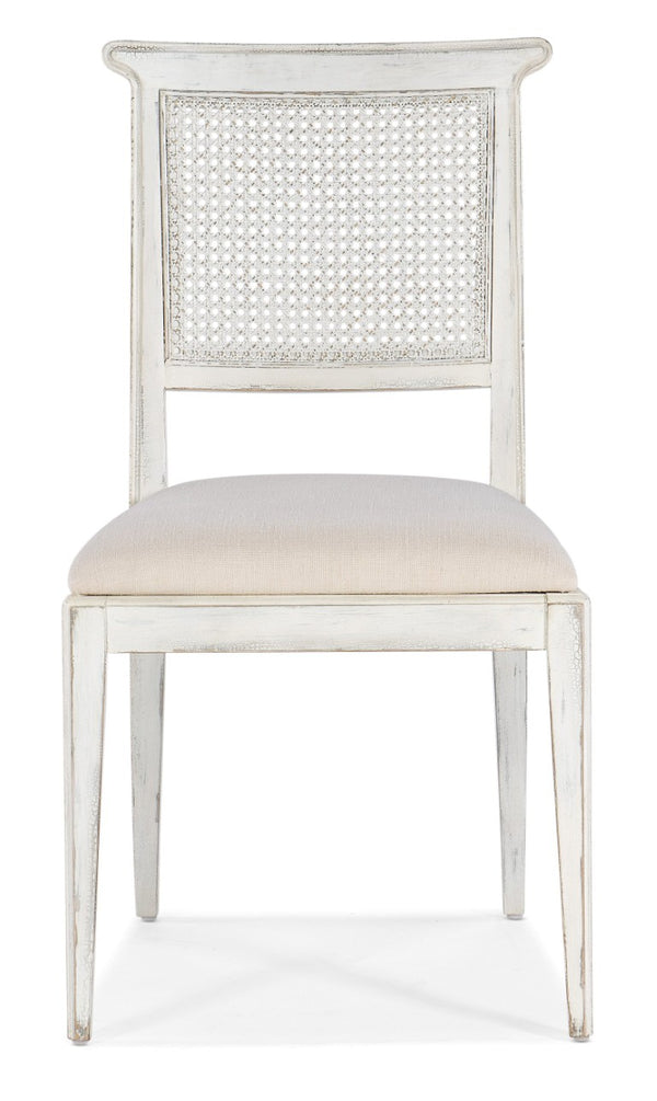 Hooker Furniture Charleston Colonial-Style Upholstered Side Chair With Woven Cane Back, Distressed Magnolia Finish And Comfort Seat White 6750-75410-05