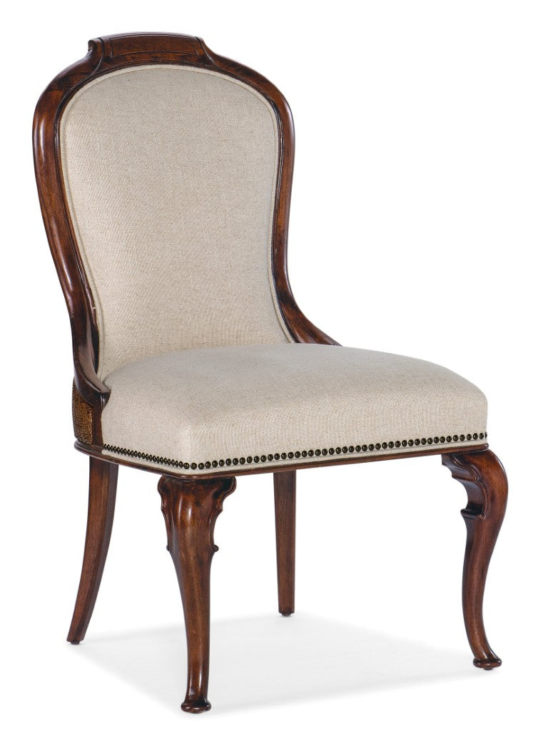 Hooker Furniture Charleston Upholstered Side Chair With Cane Back, Maraschino Cherry Finish, Chateau Linen Seat 6750-75610-85