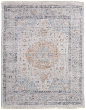 Feizy Rugs Caldwell Handwoven Wool And Viscose Area Rug - Elegant Medallion Design For Stylish Home Decor Ivory,Blue,Orange Wool,Viscose 8798980fivybluc50