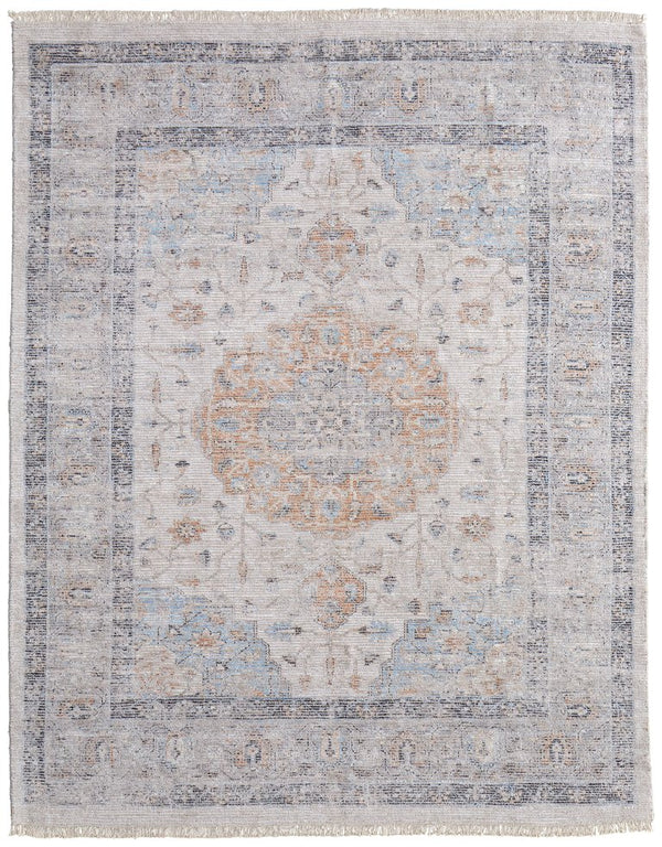Feizy Rugs Caldwell Handwoven Wool And Viscose Area Rug - Elegant Medallion Design For Stylish Home Decor Ivory,Blue,Orange Wool,Viscose 8798980fivybluc50