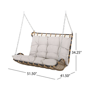 English Elm Christopher Knight Home® - ARRUDA Wicker Porch Swing with Water-Resistant Cushions, Iron Frame, Boho Outdoor Hanging Seat, 800 lb Capacity Brown+Beige 70653.00BGE