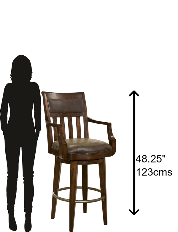 Hekman Furniture 697030 Harbor Springs Barstool - Rustic Swivel Design With Faux Leather & Antique Brass Footrest Rustic Hardwood Harbor Springs Bar Stool 697030