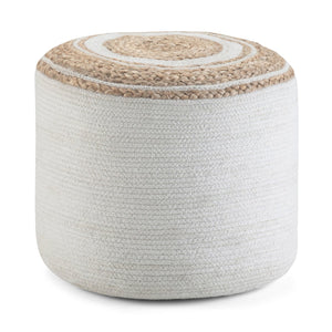 English Elm Serena Hand‑Braided Round Pouf Ottoman in Natural Jute — Durable Supportive Accent Seat for Living Areas White B136P159316