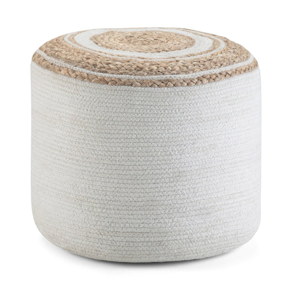 English Elm Serena Hand‑Braided Round Pouf Ottoman in Natural Jute — Durable Supportive Accent Seat for Living Areas White B136P159316