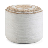 Hearth and Haven Tranquilique Multi-functional Round Pouf with Hand Braided Jute B136P159316 White