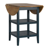 Homelegance By Top-Line Theordore Antique Finish 2 Side Drop Leaf Round Counter Height Table Blue Rubberwood