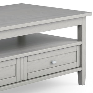 English Elm Warm Shaker Solid Wood Coffee Table 48" Fog Grey – Hand-Finished, Two Drawers, Transitional Charm B136P160677