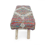 Christopher Knight Home® - Noble House - Laveta Handcrafted Boho Fabric Rectangular Bench, Ivory, Multicolor, and Natural