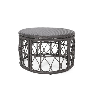 English Elm Christopher Knight Home® - BRUCE Wicker Rattan Coffee Table with Boho Weave Top, Durable Polyethylene Construction, 32.5"W Grey 70417.00GRY