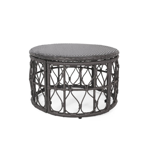 English Elm Christopher Knight Home® - BRUCE Wicker Rattan Coffee Table with Boho Weave Top, Durable Polyethylene Construction, 32.5"W Grey 70417.00GRY