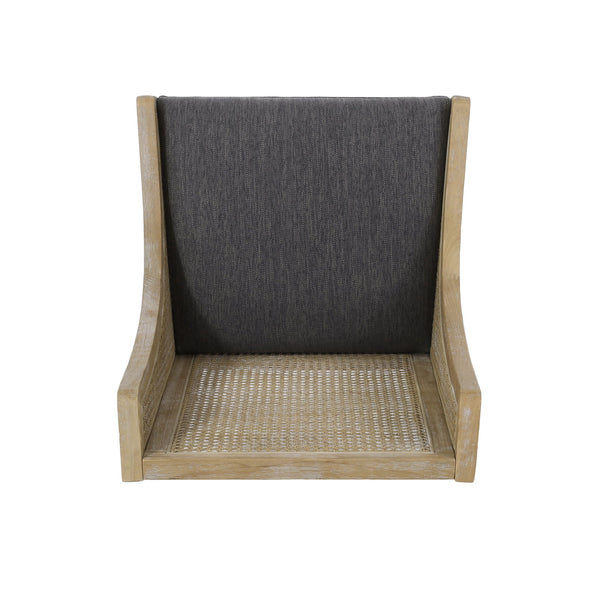 English Elm Christopher Knight Home® - DINING Chair with Cane Webbing and Upholstered Seat, Rustic Rubberwood Frame for Cozy Gatherings Charcoal 72388.00CHAR