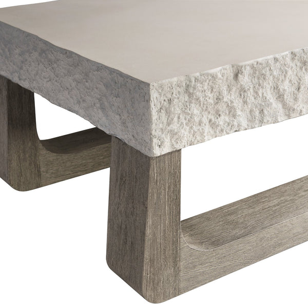 Bernhardt Bernhardt Bristol Outdoor Cocktail Table With Sand Grey Grc Top & Weathered Teak Sculptural Base K1862