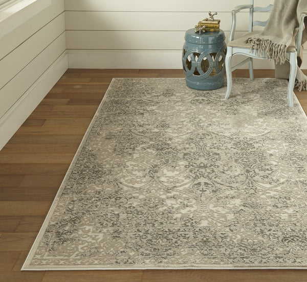 Feizy Rugs Prasad Distressed Geometric Area Rug - Durable, Stain-resistant Polypropylene Blend For High Traffic Areas Ivory,Gray,Black Polypropylene,Polyester 6703682flgy000g99