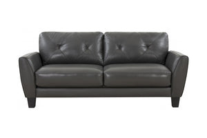 Porter Designs Porter Trento Charcoal Gray Top Grain Leather Sofa With Tufted Back & Flared Arms For Comfort Gray Leather 02-189-01-4098
