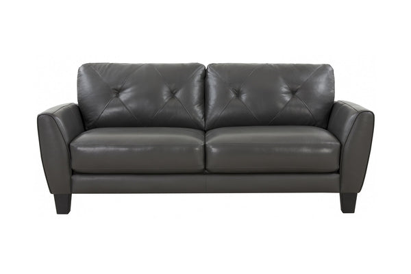 Porter Designs Porter Trento Charcoal Gray Top Grain Leather Sofa With Tufted Back & Flared Arms For Comfort Gray Leather 02-189-01-4098