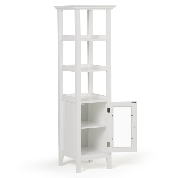 English Elm Acadian Bath Storage Tower – Sleek Pure White Cabinet With Adjustable Shelves For Modern Spaces B136P158499