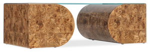 Hooker Furniture Melange Mappa Burl Coffee Table With Tempered Glass Top, Gold Trim, Dual Half‑Oval Bases — Luxe Centerpiece 628-80504-80