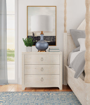 Hooker Furniture Serenity Antigua Coastal Three-Drawer Nightstand With Surf Whitewash, Soft-Close Drawers & Usb 6350-90116-80