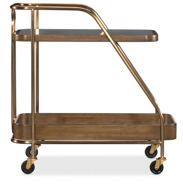 Hooker Furniture Commerce Walnut Veneer Rolling Bar Cart with Smoked Glass Top for Entertaining 7228-50763-85