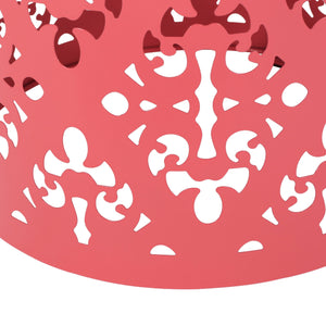English Elm Outdoor Iron Accent Table Laser Cut Floral Cylinder Design for Patio or Balcony Coral 73605.00DCRL