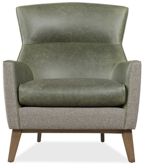 Hooker Furniture Camille Sculptural Accent Chair With Potenza Graphite Fabric & Siena Moss Leather, Dark Wood Cradle Frame CC237-026