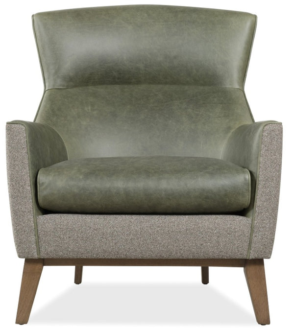 Hooker Furniture Camille Sculptural Accent Chair With Potenza Graphite Fabric & Siena Moss Leather, Dark Wood Cradle Frame CC237-026