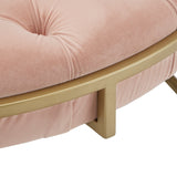 Homelegance By Top-Line Piper Gold Finish Velvet Button Tufted Round Ottoman Pink Velvet