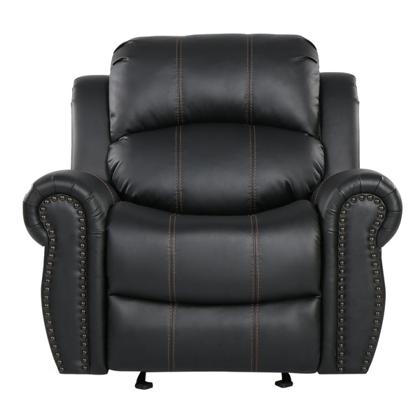 English Elm Christopher Knight Home® - GLIDING Recliner with Faux Leather Upholstery, Nailhead Trim, Foam Support and Pushback Comfort Black 57339.00PUBLK