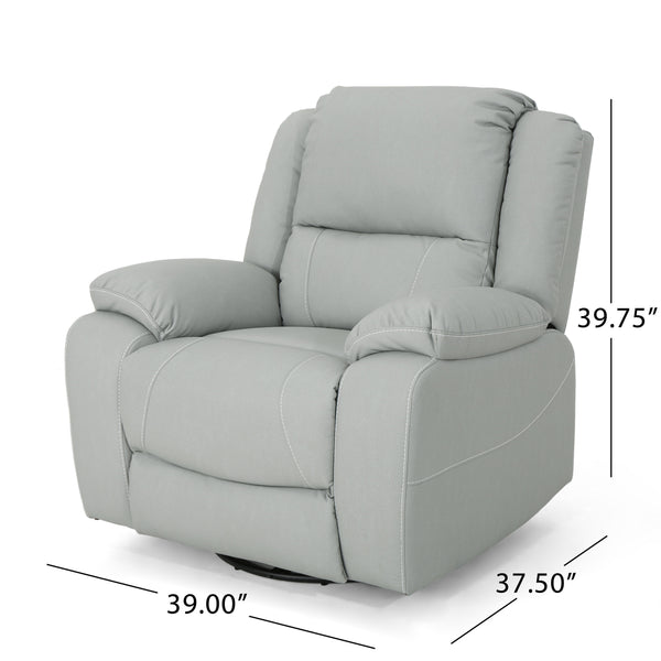 English Elm Christopher Knight Home® - 39" Wide Faux Leather Manual Swivel Recliner with 360° Rotation, Multi-Angle Comfort and Durable PU Finish LIGHT GREY 62814.00LGRY