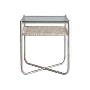 Bernhardt Bernhardt Kendo Side Table With Tempered Glass Top, Woven Abaca Shelf & Graphite Steel Frame, 22" Wide 328121