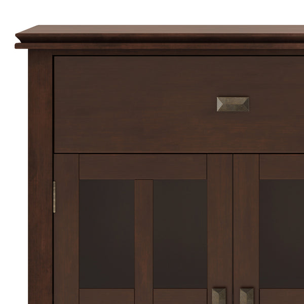 English Elm Artisan Solid Wood 4-Door Sideboard Buffet In Rich Russet Brown – Timeless Craftsmanship & Storage Solution B136P158430