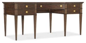 Hooker Furniture Diplomat Figured Walnut Writing Desk With Removable Writing Surfaces, Drop-Front Drawer, Gold Knobs 6082-10458-89