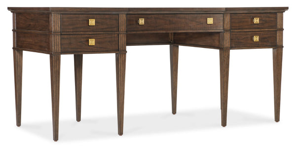 Hooker Furniture Diplomat Figured Walnut Writing Desk With Removable Writing Surfaces, Drop-Front Drawer, Gold Knobs 6082-10458-89