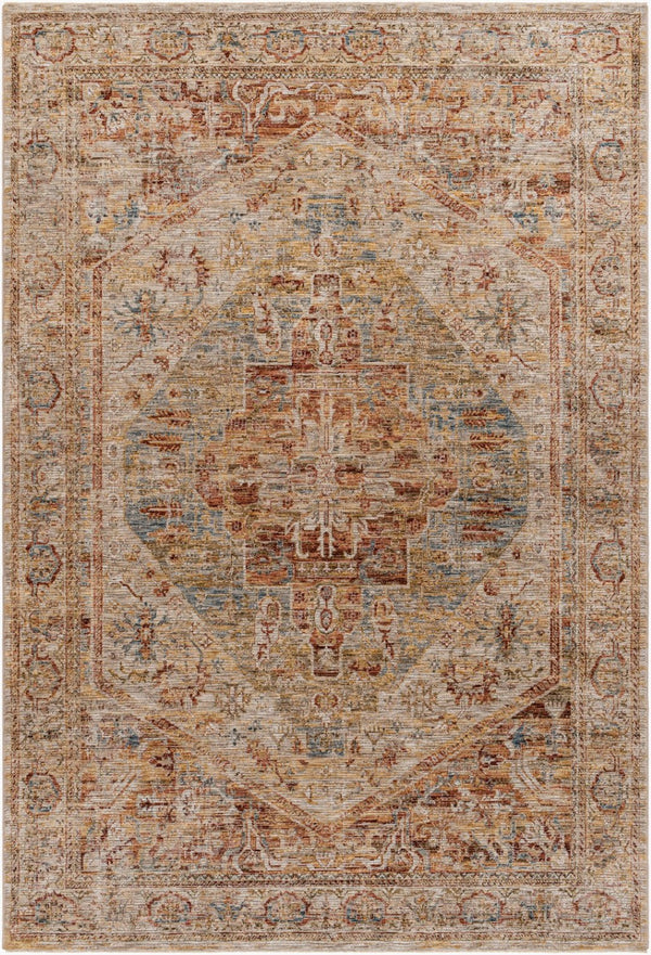 Livabliss Naila Traditional Fringe Area Rug Turkey Woven Polyester Pile Living Room Anchor Tan, Sage 6'7" x 9'6" IAL2300-6796