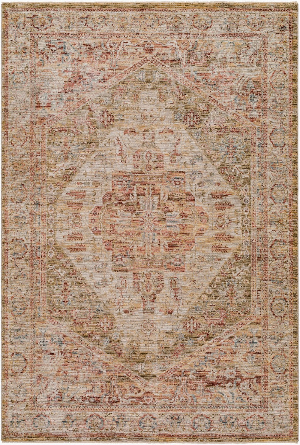 Livabliss Naila Traditional Turkish Woven Polyester Area Rug with Fringe for Formal Living Rooms Tan, Sage 10' x 13'11" IAL2301-1014