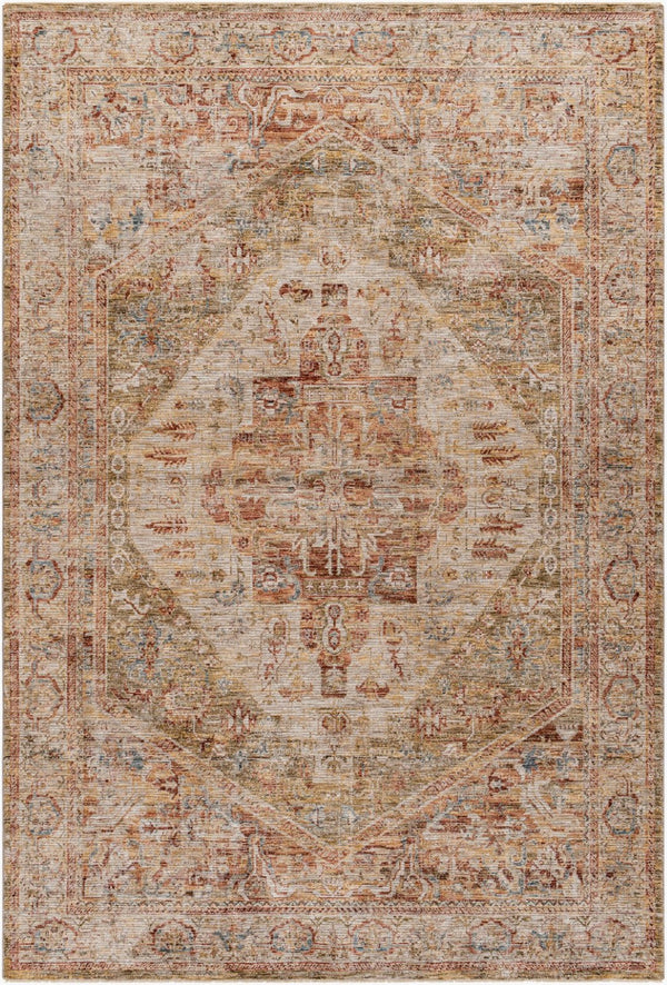 Livabliss Naila Traditional Turkish Woven Polyester Area Rug with Fringe for Formal Living Rooms Tan, Sage 6'7" x 9'6" IAL2301-6796
