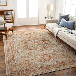 Naila IAL-2318 7'10" x 7'10" Round Machine Woven Rug IAL2318-710RD  Light Sage, Tan, Sage, Mustard, Rust, Burgandy Surya