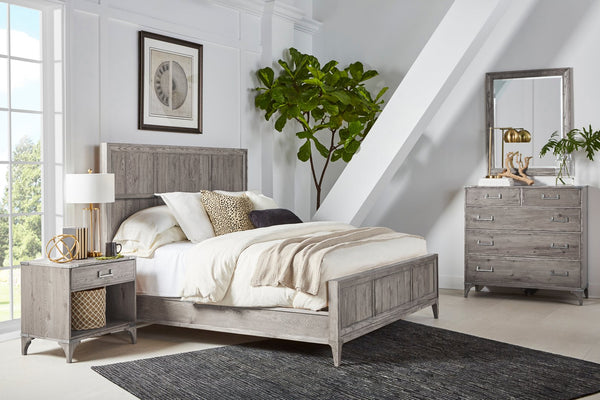 A.R.T. Furniture Sojourn Queen Panel Bed - Transitional Ashen Oak Frame With Elegant Design For Stylish Bedrooms Gray Ash Solids,Knotty Oak Veneers 316125-2311