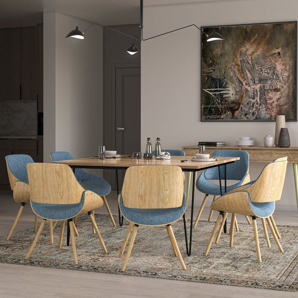 English Elm Malden Bentwood Dining Chair - Stylish Denim Blue Upholstery & Light Brown Wood Frame For Versatile Use B136P158907