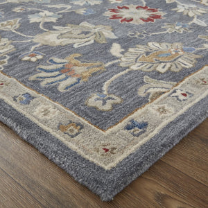 Feizy Rugs Rylan Hand-tufted Wool Rug - Elegant Floral Design With Cool Hues For A Transitional Home Aesthetic Gray,Ivory,Red Wool Ryl8639fblu000f00