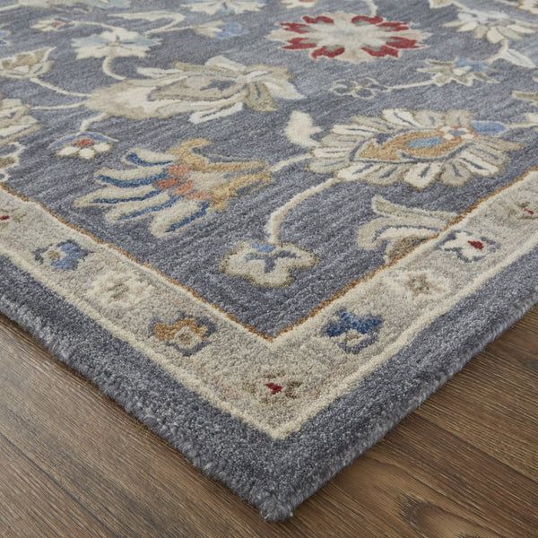 Feizy Rugs Rylan Hand-tufted Wool Rug - Elegant Floral Design With Cool Hues For A Transitional Home Aesthetic Gray,Ivory,Red Wool Ryl8639fblu000f00