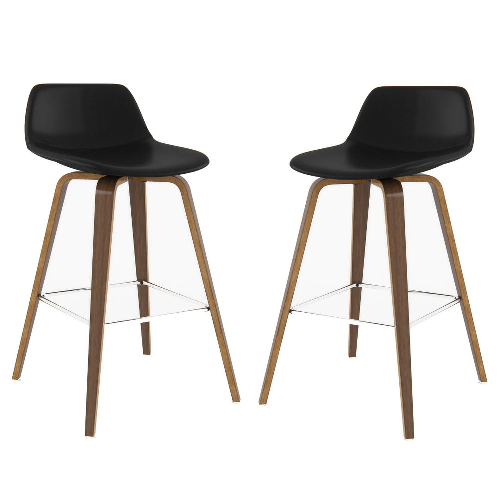English Elm Randolph Mid-Century Modern Bentwood Bar Stools Set Of 2 With Vegan Leather & Chrome Footrest B136P159441-GIGA