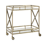 Maddox Antique Brass Metal Bar Cart with Mirror Glass Top
