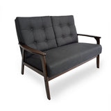 Christopher Knight Home® - Noble House - Duluth Mid Century Waffle Stitch Tufted Accent Loveseat with Rubberwood Legs - Black and Walnut Finish