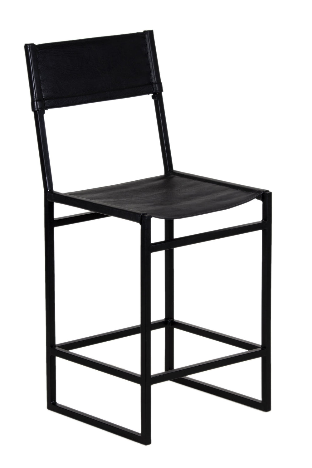 Porter Designs Porter Remy Full-grain Leather Bar Stool In Black - Stylish Comfort With Modern Metal Design Black Metal 07-108-09-8756