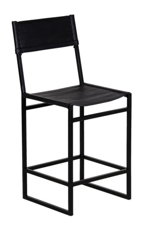 Porter Designs Porter Remy Full-grain Leather Bar Stool In Black - Stylish Comfort With Modern Metal Design Black Metal 07-108-09-8756